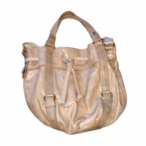 The Sak Taupe Leather Drawstring Hobo Bag